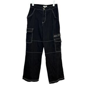 Rachel Paige Cargo Pants Black Wide Leg High Rise Cropped Y2K 2000s XS